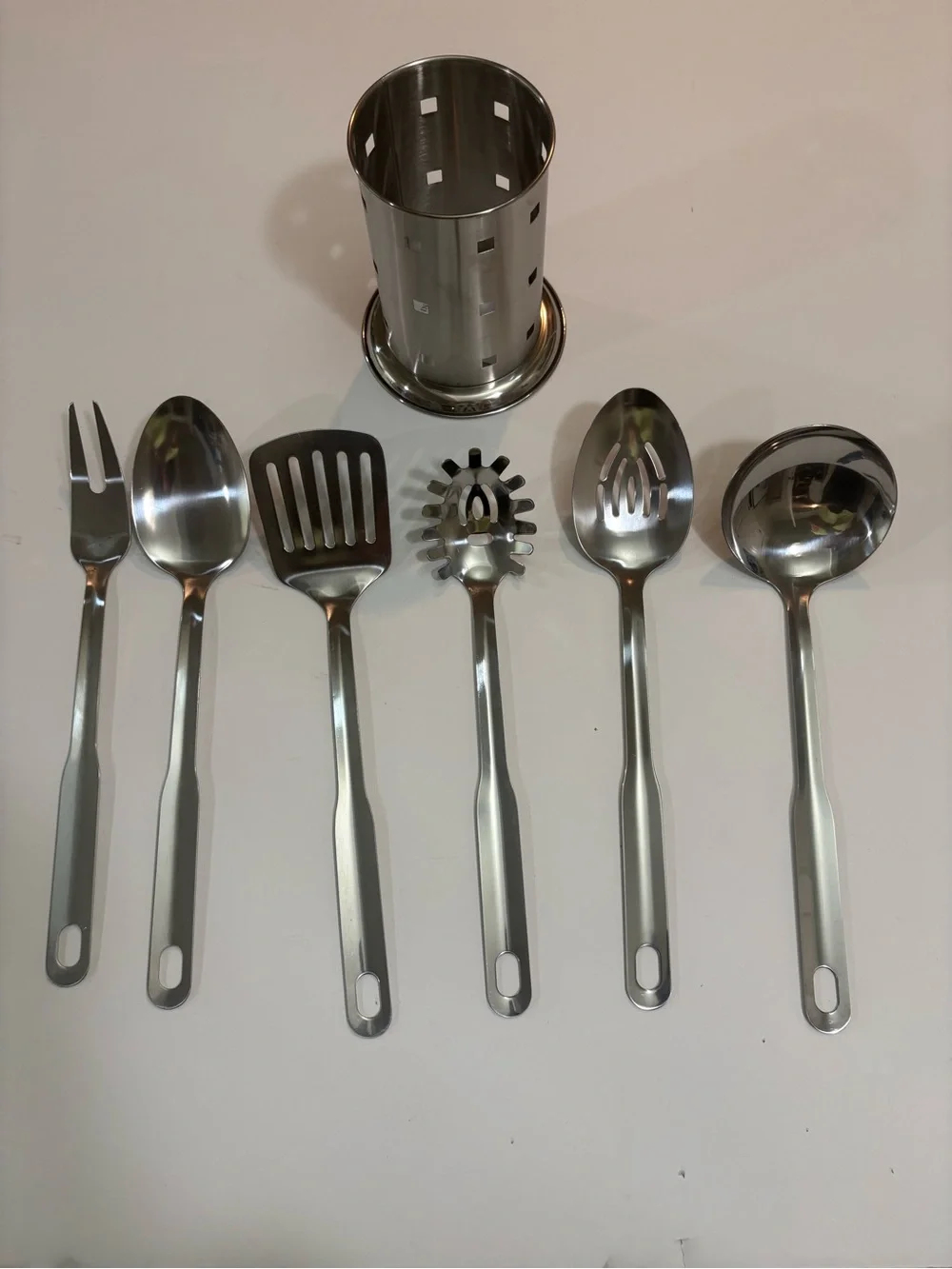 Stainless Steel Kitchen Utensil Set with Holder - Silver
